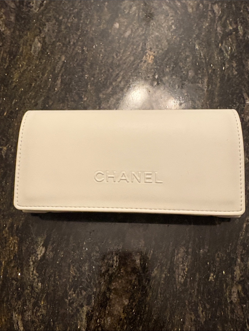 CHANEL White Leather Sunglasses Case with Embossed Logo